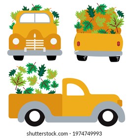 Yellow Pickup truck vector art illustration