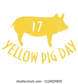 Yellow Pig Day Vector Illustration. Yellow Pig Silhouette and Prime Number 17.