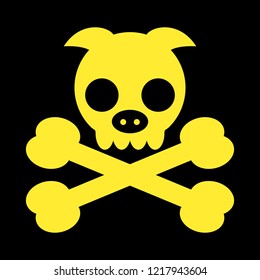 Yellow pig skull on black background, vector