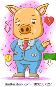 The yellow pig standing with the sad face because his lose