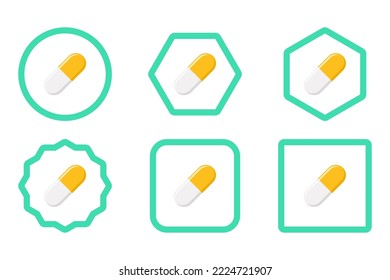 Yellow Pill Capsule, Medicine, vector mark symbols Yellow style. Pill Capsule Icon Set.