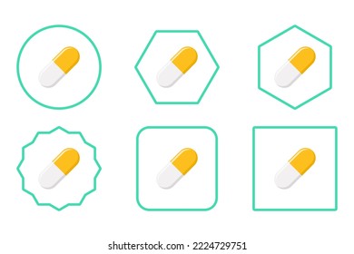 Yellow Pill Capsule, Medicine, vector mark symbols Yellow style. Pill Capsule Icon Set.