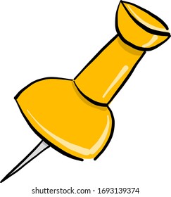 Yellow pin, illustration, vector on white background