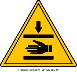 Yellow Pinch Point Sign. Vector Icon. Hand Injury, Hand Crushing. Danger Warning Sign