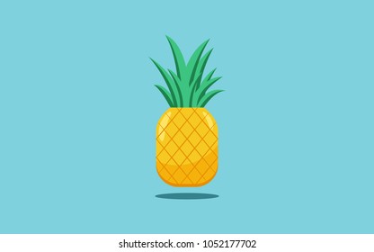 yellow pineapple isolated in flat icon design on blue color background
