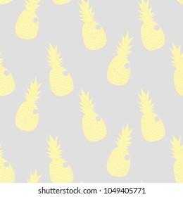 Yellow pineapple on gray background.
Seamless pattern for summer theme. Vector illustration.
