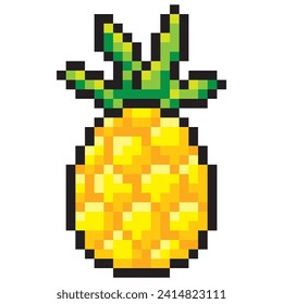  yellow pineapple pixel style isolated on white background