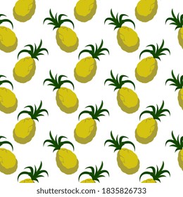 Yellow pineapple ,seamless pattern on white background.