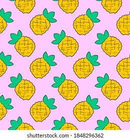 Yellow pineapple, seamless pattern on pink background.