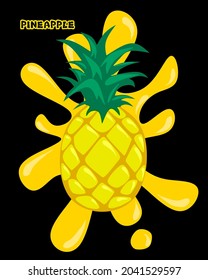 yellow pineapple vector design illustration with fresh pineapple juice, suitable for pineapple product icons, wall decorations, fruit shops, fruit drinks, posters and many more