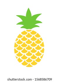 Yellow pineapple vector silhouette tropical fruit with green leaves cartoon illustration isolated on white background.Perfect for invitations,greeting cards,blogs,summers posters,t shirts prints.