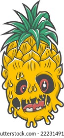 zombi de piña amarilla. diseño vectorial y arte doodle para diseño de camisetas, logotipo de la compañía y otros