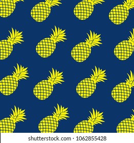 Yellow pineapples over a blue background. design graphic. isolated over blue background