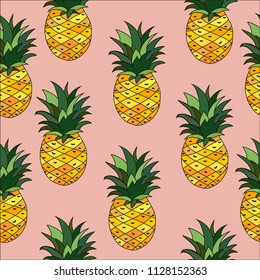  Yellow Pineapples Vector Repeat Seamless Pattrern. Great for fabric, packaging, wallpaper, invitations.Summer pattern