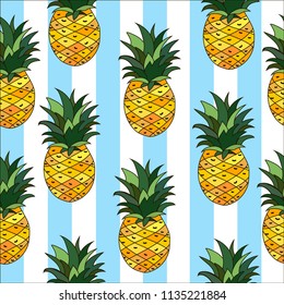 Yellow Pineapples Vector Repeat Seamless Pattrern. Great for fabric, packaging, wallpaper, invitations.Summer pattern