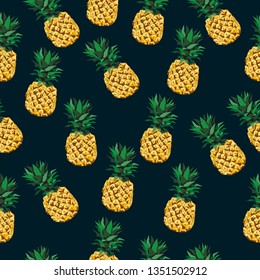  Yellow Pineapples. Vector Repeat Seamless Pattrern Pineapples. Great for fabric, packaging, wallpaper, invitations.Summer pattern