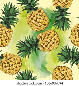 Yellow Pineapples Vector Repeat Seamless Pattrern. Great for fabric, packaging, wallpaper, invitations.Summer pattern
