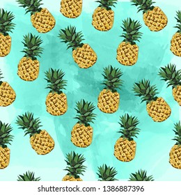  Yellow Pineapples. Vector Repeat Seamless Pattrern Pineapples. Great for fabric, packaging, wallpaper, invitations.Summer pattern
