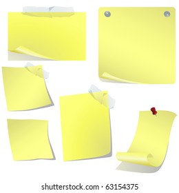 Yellow pined paper set vector isolated on white