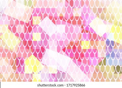 Yellow pink abstract vector background. Fish scale pattern over colorful abstraction. Vibrant mermaid patter in web screen resolution. Vibrant trendy backdrop for kids design or summer party flyer