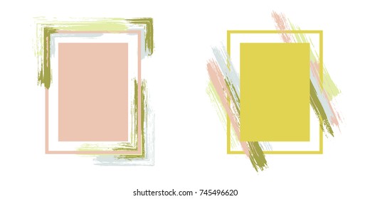 Yellow and pink art frame set vector collection.  Grunge border with painted brushstrokes background collection. Painted frames graphics design templates for banners, flyers, posters, cards.