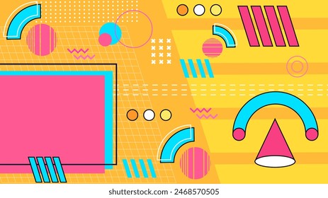 Yellow pink and blue flat geometric background memphis hipster vector