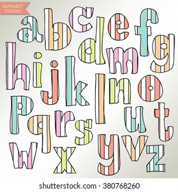 Yellow pink blue green colorful ink alphabet letters.Hand drawn written