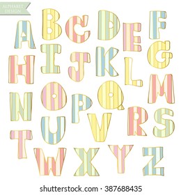 Yellow pink blue green colorful ink alphabet letters.Hand drawn written