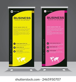 Yellow and Pink color Business Roll up banner vertical template design for brochure, business, flyer, infographics. modern x-banner and flag-banner advertising. vector eps 10