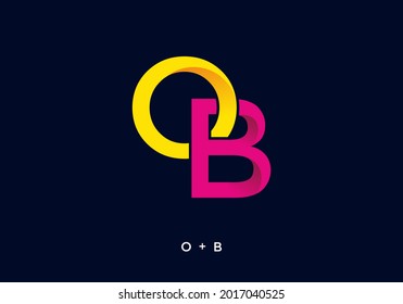 Yellow and pink color of OB initial letter design