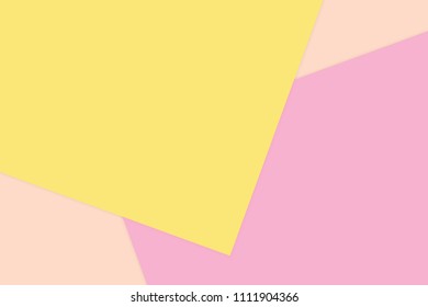 yellow pink colorful soft paper pastel background, minimal flat lay style fashionable cosmetics pastel color top view banner, wallpaper geometric flat lay style abstract overlays backdrop (vector)