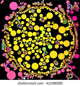 Yellow pink dot on black abstract background