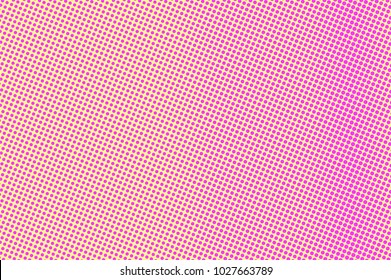 Yellow pink dotted halftone. Frequent subtle dotted gradient. Half tone vector background. Artificial texture. Pink dot on yellow backdrop. Pastel pop art design template. Glitch halftone texture