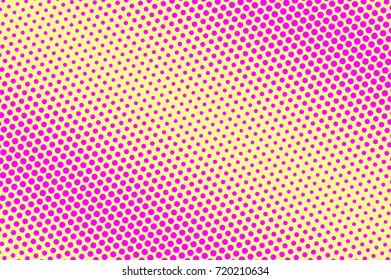 Yellow and pink dotted halftone vector background. Rough diagonal gradient. Shiny halftone pattern. Retro halftone banner template. Vivid neon dotted pattern. Abstract dotted backdrop. Pop art design
