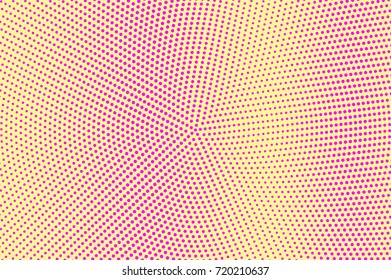 Yellow and pink dotted halftone vector background. Diagonal gradient. Shiny halftone pattern. Retro halftone banner template. Vivid neon dotted pattern. Abstract dotted backdrop. Pop art design
