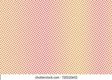 Yellow and pink dotted halftone vector background. Micro dots gradient halftone pattern. Retro style halftone banner template. Vivid neon dotted pattern. Abstract dotted backdrop. Pop art design