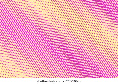 Yellow and pink dotted halftone vector background. Cartoon gradient halftone pattern. Retro style halftone banner template. Vivid neon dotted pattern. Abstract dotted backdrop. Pop art design
