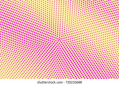 Yellow and pink dotted halftone vector background. Grunge gradient halftone pattern. Retro style halftone banner template. Vivid neon dotted pattern. Abstract dotted backdrop. Pop art design