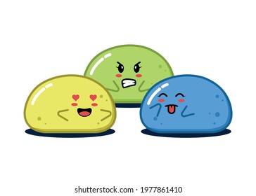 yellow and pink emoticon mochi illustration. cute vector