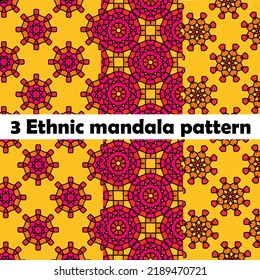 yellow pink ethnic style seamless mandala ancient art pattern set of 3, best for  backdrop,background, business,fabric and textile design