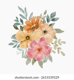 yellow pink floral watercolor bouquet