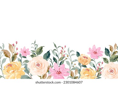 Yellow pink floral watercolor garden for wedding, birthday, card, background, invitation, wallpaper, sticker, decoration etc.