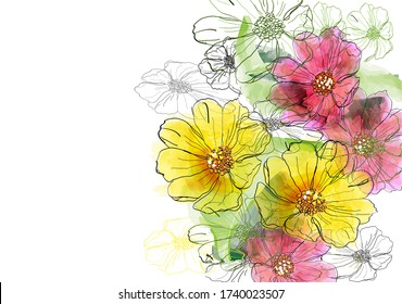 Yellow and pink flowers background 