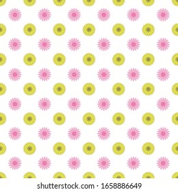 Yellow and pink flowers seamless pattern vector. A cute floral illustration on isolated white background. For children fabric, cloth, backdrop, wallpaper, Eps 10 file format.
