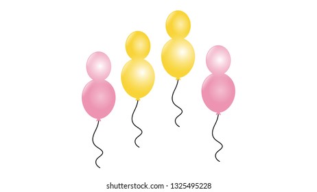 Yellow and pink glossy eight shape balloon vector illustration. Realistic eight shape glossy ballon isolated on white background for design element, decoration, banner, wallpaper, birthday party 
