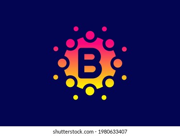 Yellow pink gradient color of B initial letter in unique circle design