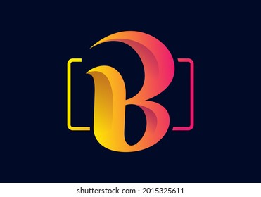 Yellow pink gradient color of B initial letter design