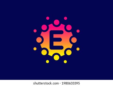 Yellow pink gradient color of E initial letter in unique circle design