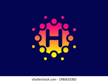 Yellow pink gradient color of H initial letter in unique circle design