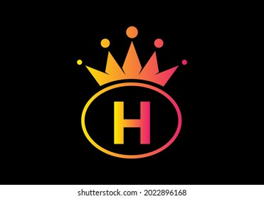 Yellow pink gradient color of H initial letter in oval shape with crown design